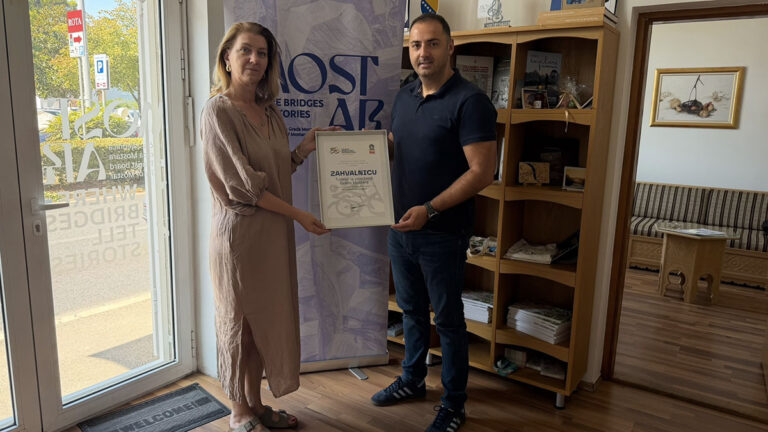 Turističkoj zajednici Grada Mostara zahvalnica za podršku utrci Tour of Bosnia and Herzegovina